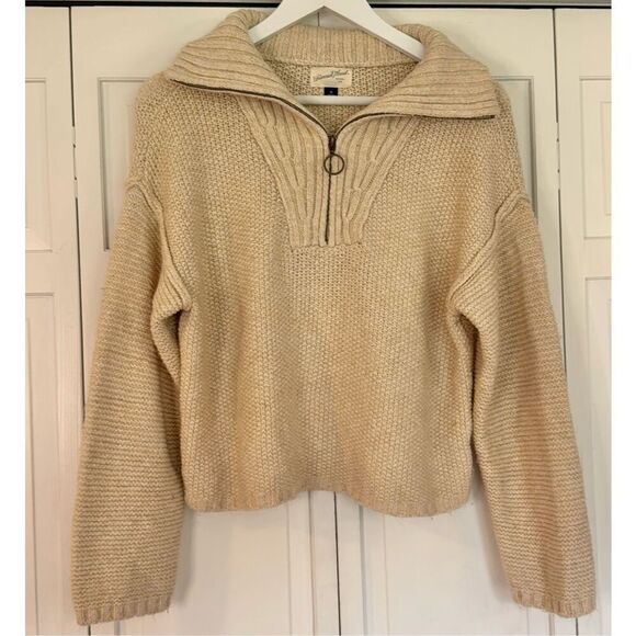 Universal Thread cream waffle knit quartet zip sweater M - Picture 3 of 9